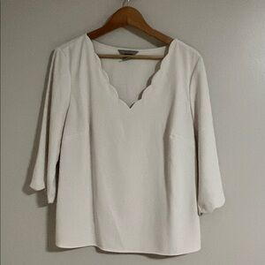 H&M White Scalloped Blouse